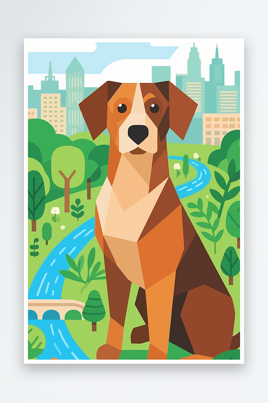 卡通狗绿植矢量插画-众图网