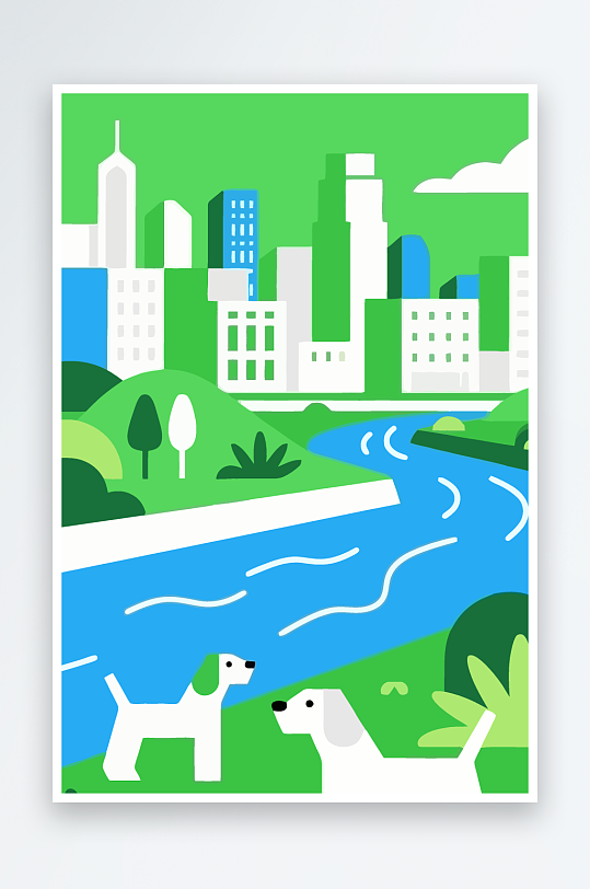 卡通狗绿植矢量插画-众图网