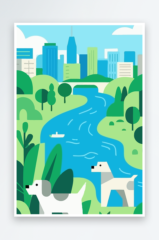 卡通狗绿植矢量插画-众图网