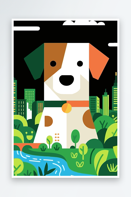 卡通狗绿植矢量插画-众图网