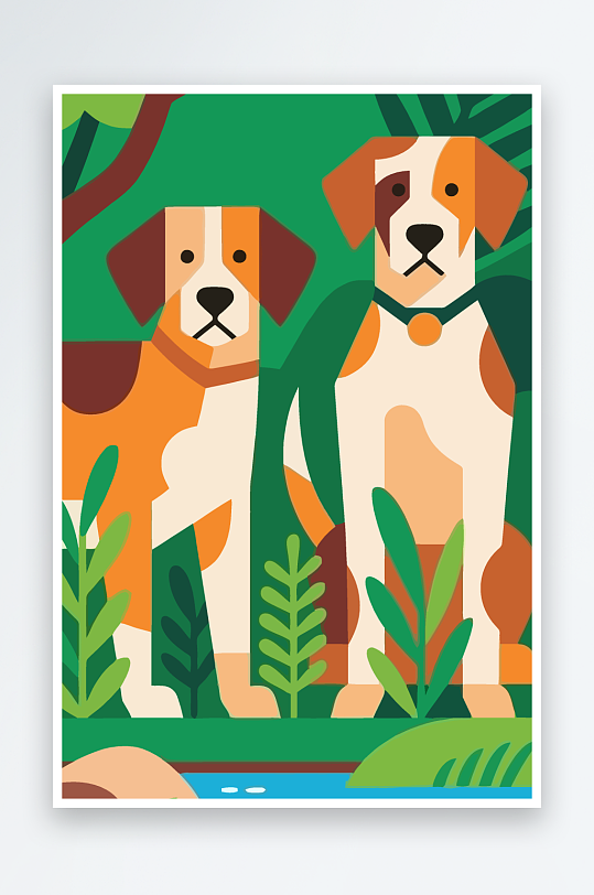 卡通狗绿植矢量插画-众图网