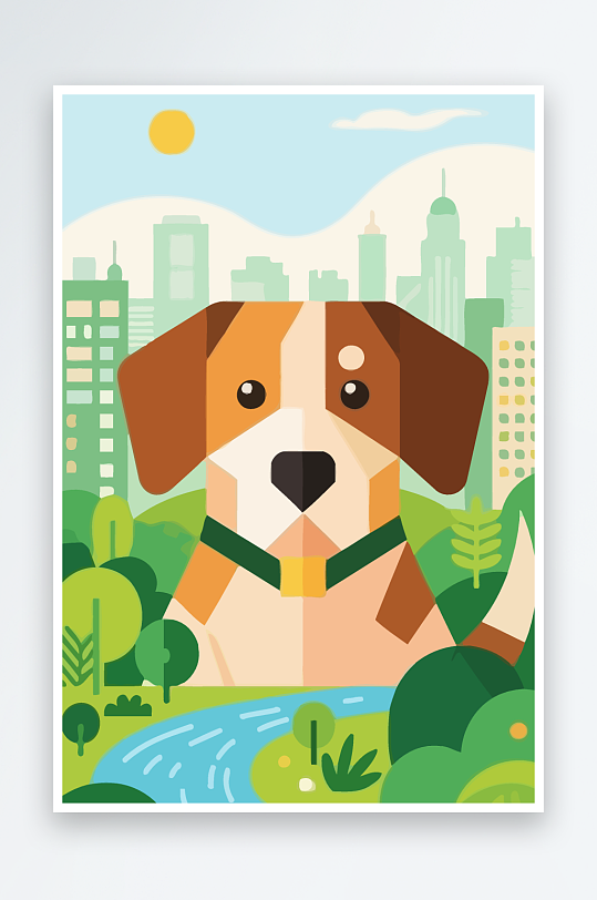 卡通狗绿植矢量插画-众图网