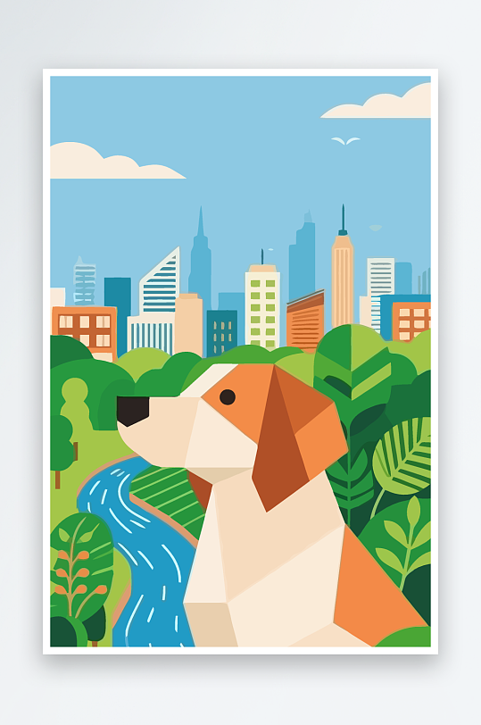 卡通狗绿植矢量插画-众图网