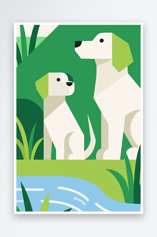 卡通狗绿植矢量插画-众图网