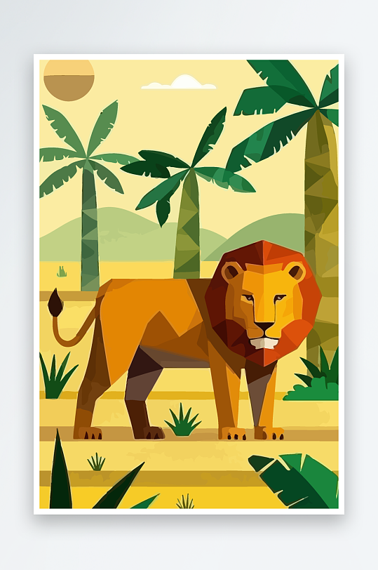 卡通狮子绿植插画元素-众图网