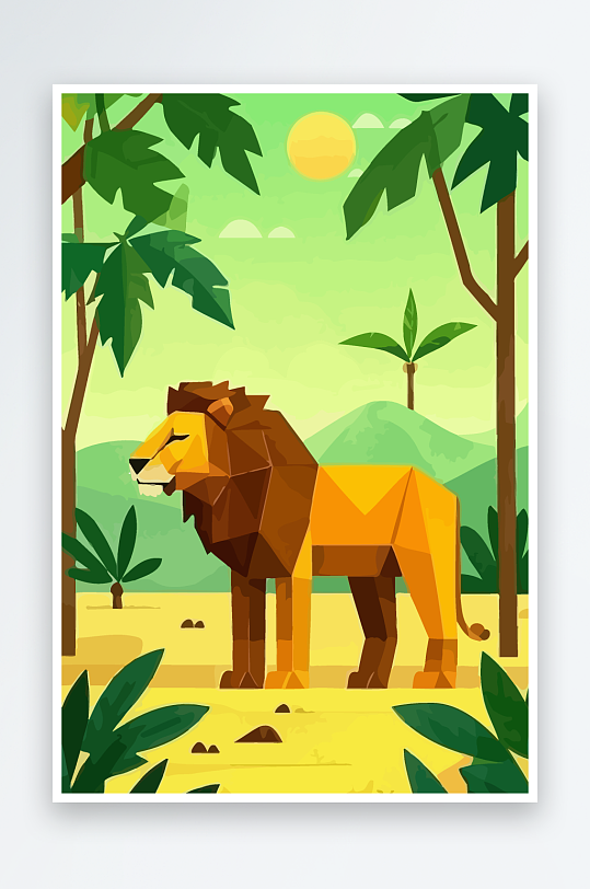 卡通狮子绿植插画元素-众图网