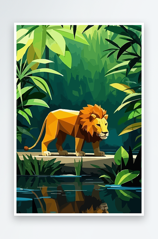 卡通狮子绿植插画元素-众图网