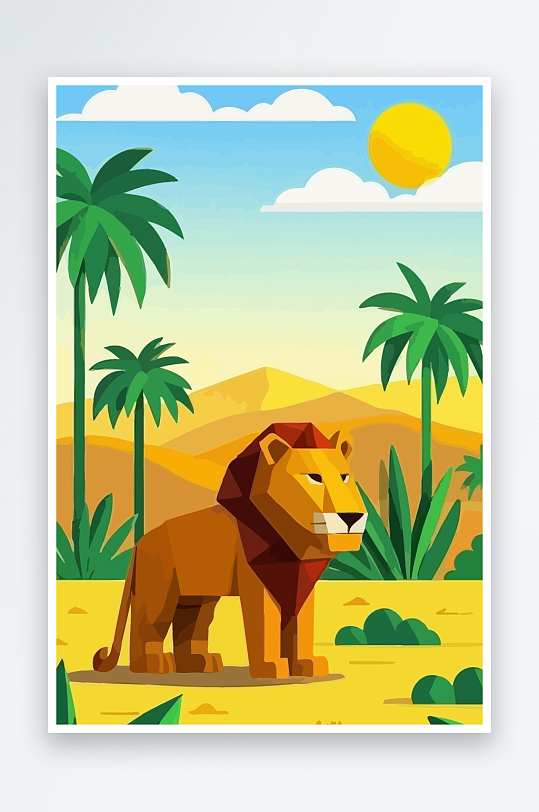 卡通狮子绿植插画元素-众图网