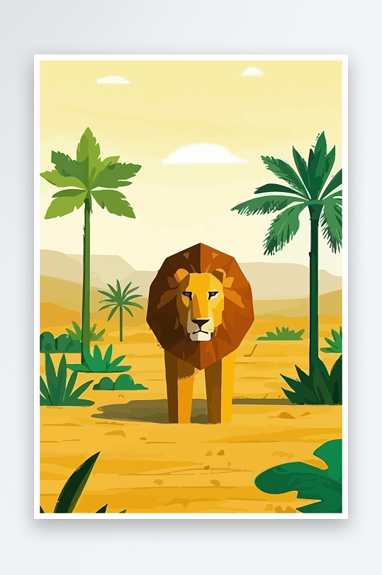 卡通狮子绿植插画元素-众图网