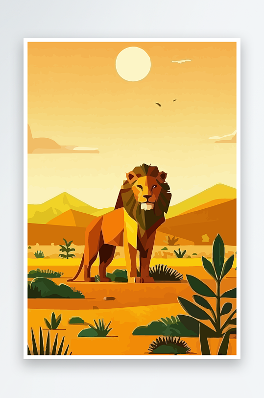 卡通狮子绿植插画元素-众图网