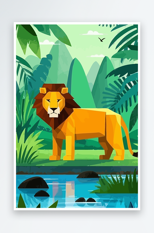 卡通狮子绿植插画元素-众图网