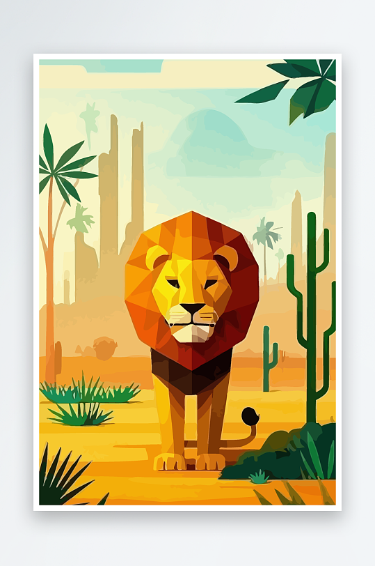 卡通狮子绿植插画元素-众图网