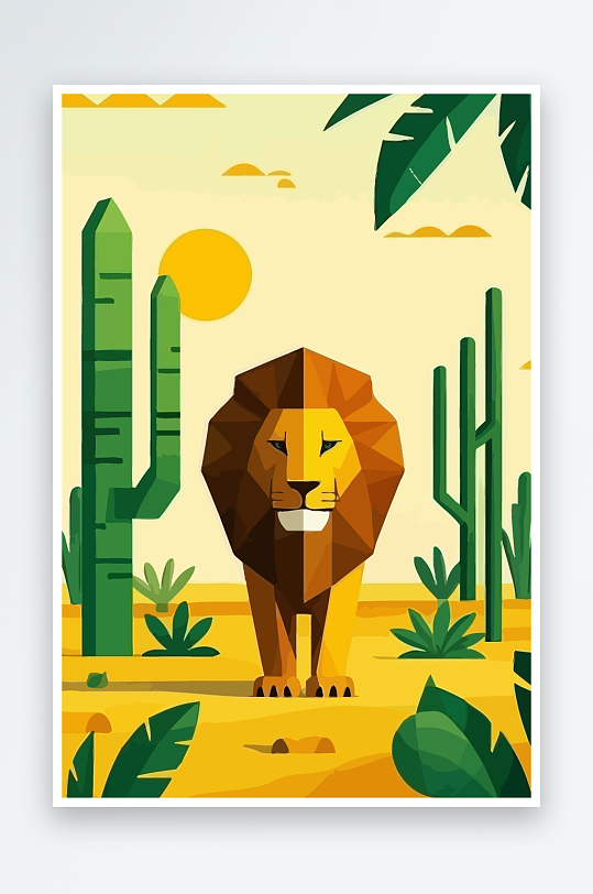 卡通狮子绿植插画元素-众图网