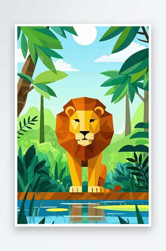 卡通狮子绿植插画元素-众图网