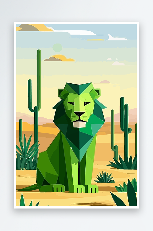 卡通狮子绿植插画元素-众图网