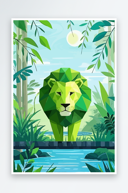 卡通狮子绿植插画元素-众图网