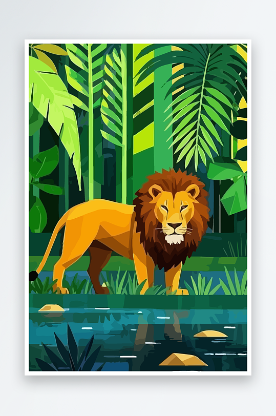 卡通狮子绿植插画元素-众图网