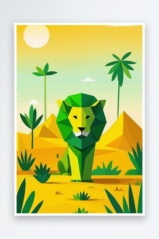 卡通狮子绿植插画元素-众图网