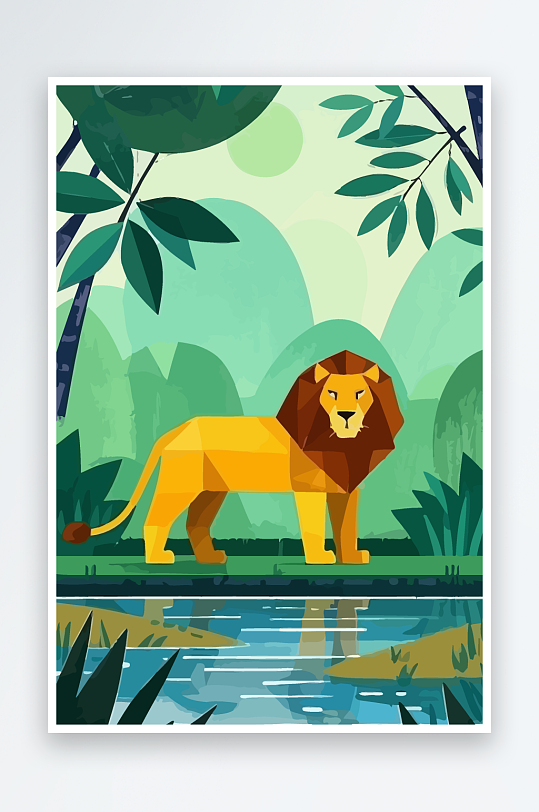 卡通狮子绿植插画元素-众图网