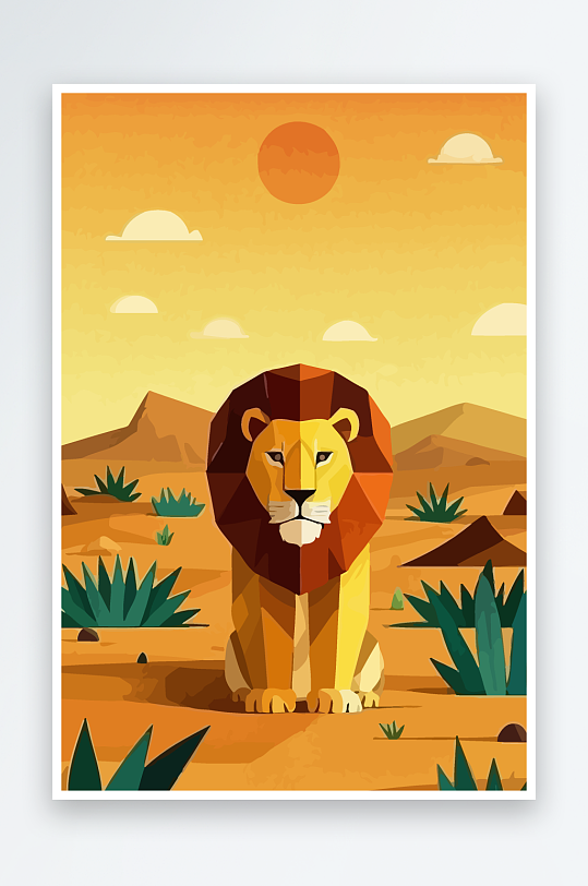 卡通狮子绿植插画元素-众图网