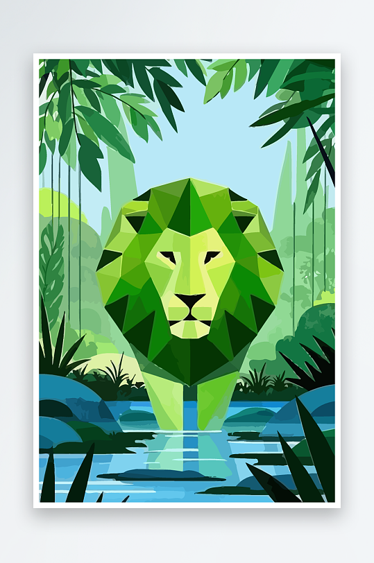 卡通狮子绿植插画元素-众图网