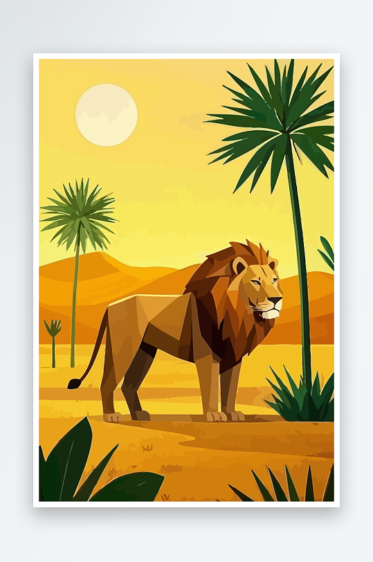 卡通狮子绿植插画-众图网