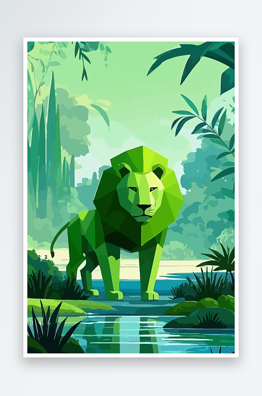 卡通狮子绿植插画-众图网