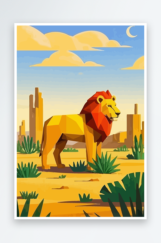 卡通狮子绿植插画-众图网