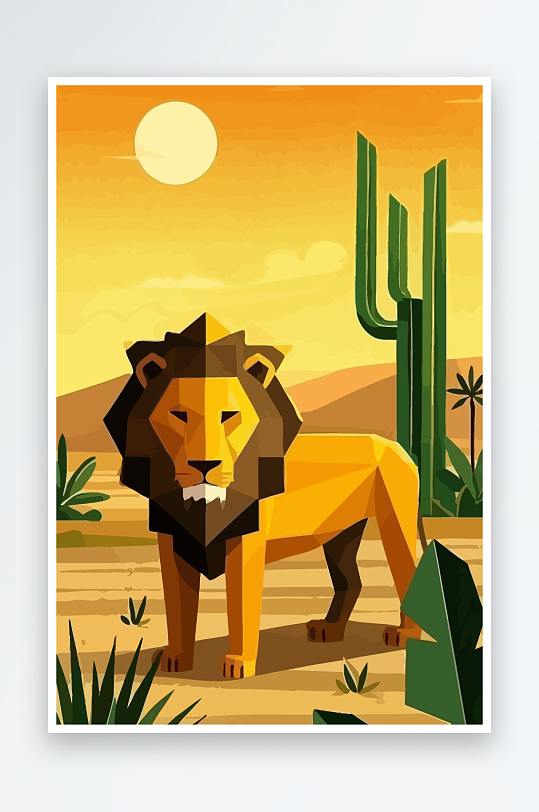 卡通狮子绿植插画-众图网