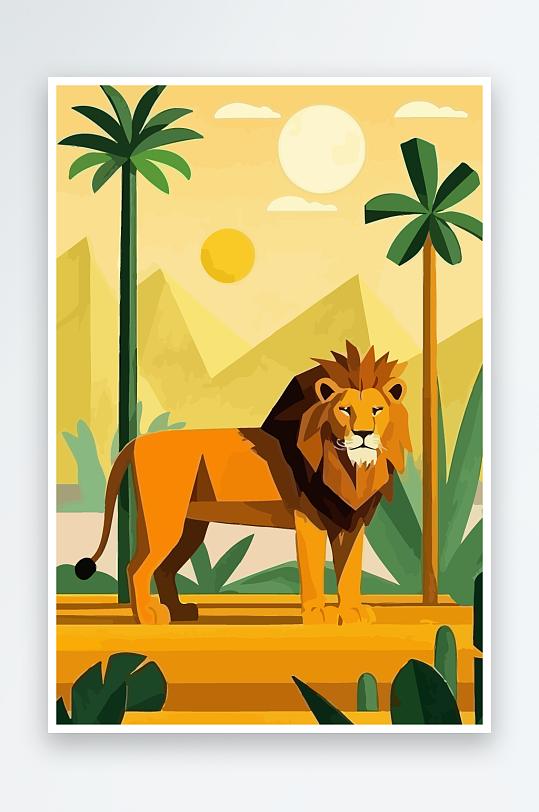 卡通狮子绿植插画-众图网