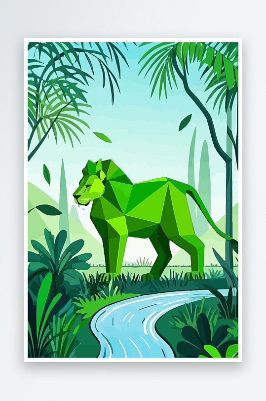 卡通狮子绿植插画-众图网