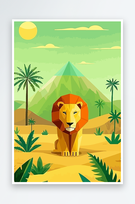 卡通狮子绿植插画-众图网