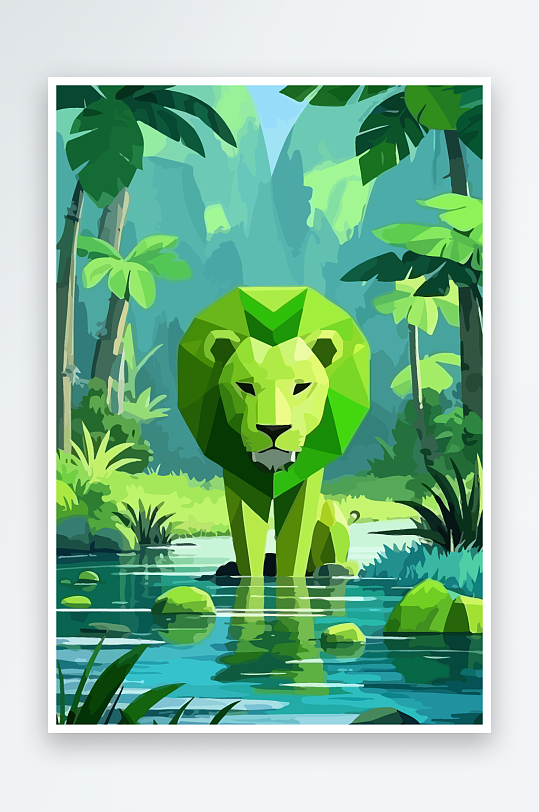 卡通狮子绿植插画-众图网