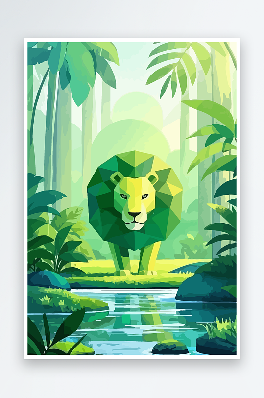 卡通狮子绿植插画-众图网