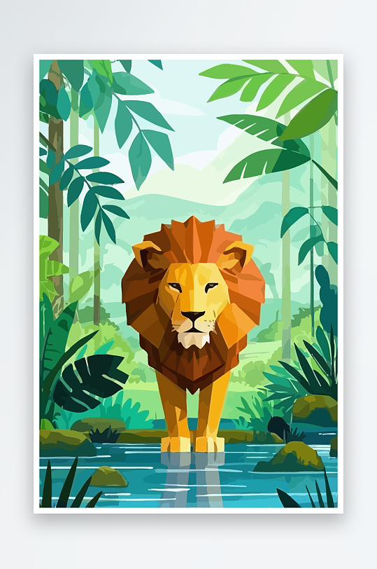 卡通狮子绿植插画-众图网