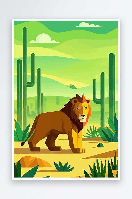 卡通狮子绿植插画元素-众图网