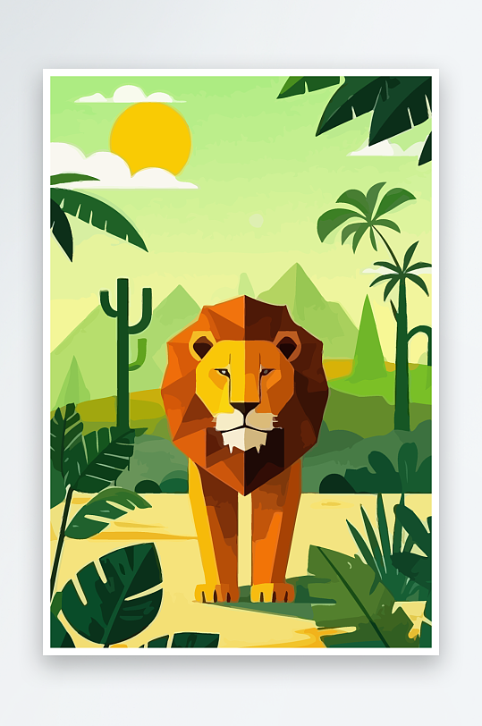 卡通狮子绿植插画元素-众图网