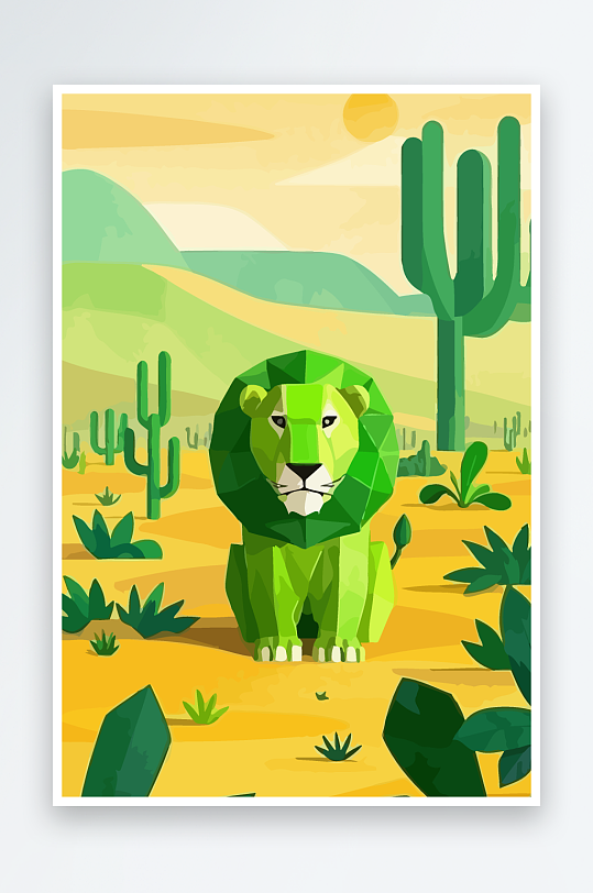 卡通狮子绿植插画元素-众图网