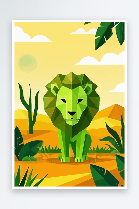 卡通狮子绿植插画元素-众图网