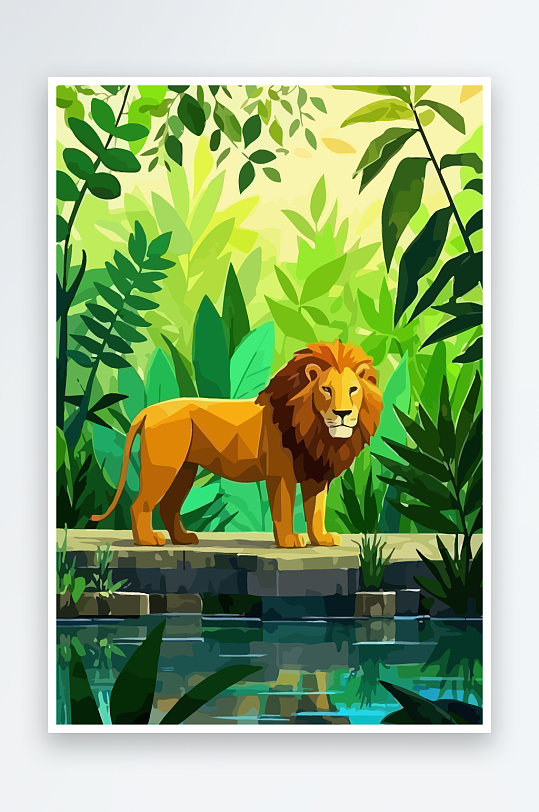卡通狮子绿植插画元素-众图网