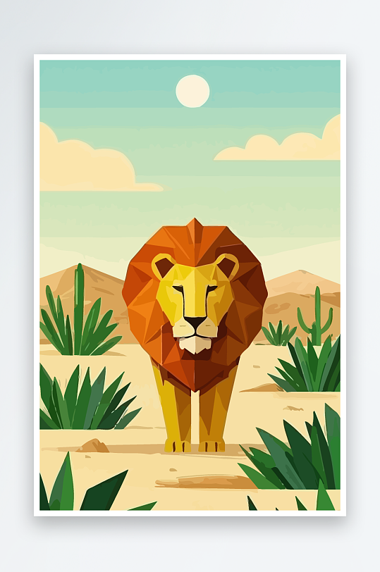 卡通狮子绿植插画元素-众图网