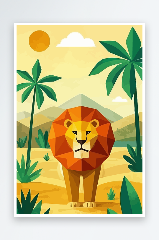 卡通狮子绿植插画元素-众图网