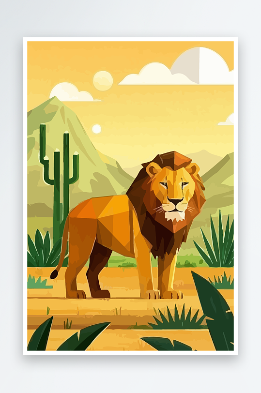 卡通狮子绿植插画元素-众图网