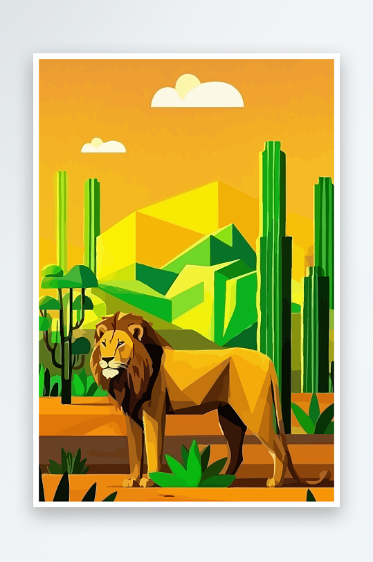 卡通狮子绿植插画元素-众图网