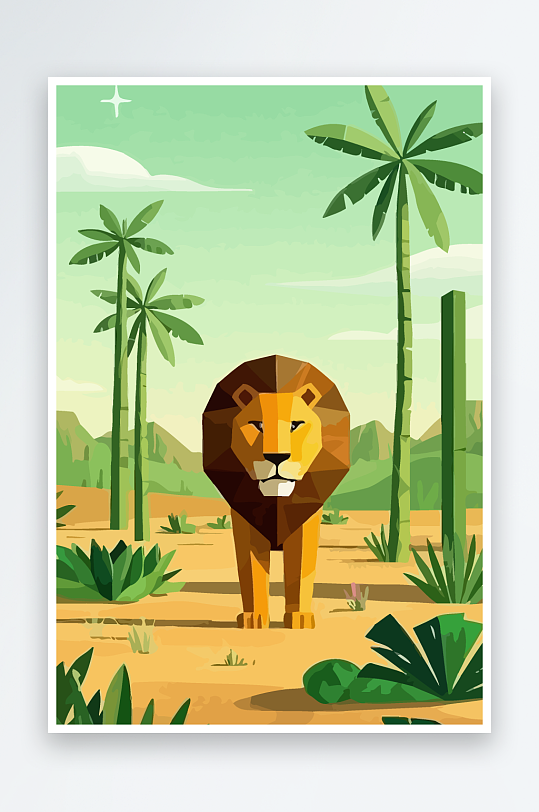 卡通狮子绿植插画元素-众图网