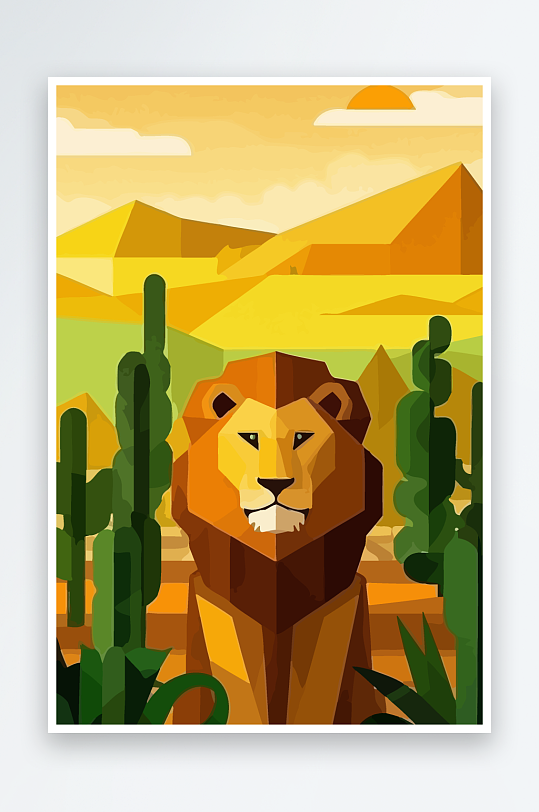 卡通狮子绿植插画元素-众图网