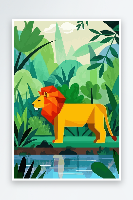 卡通狮子绿植插画元素-众图网