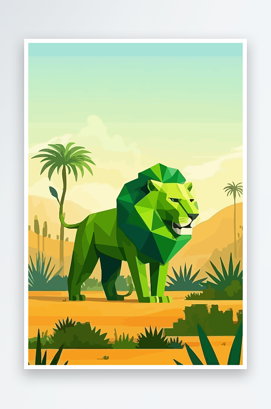 卡通狮子绿植插画元素-众图网