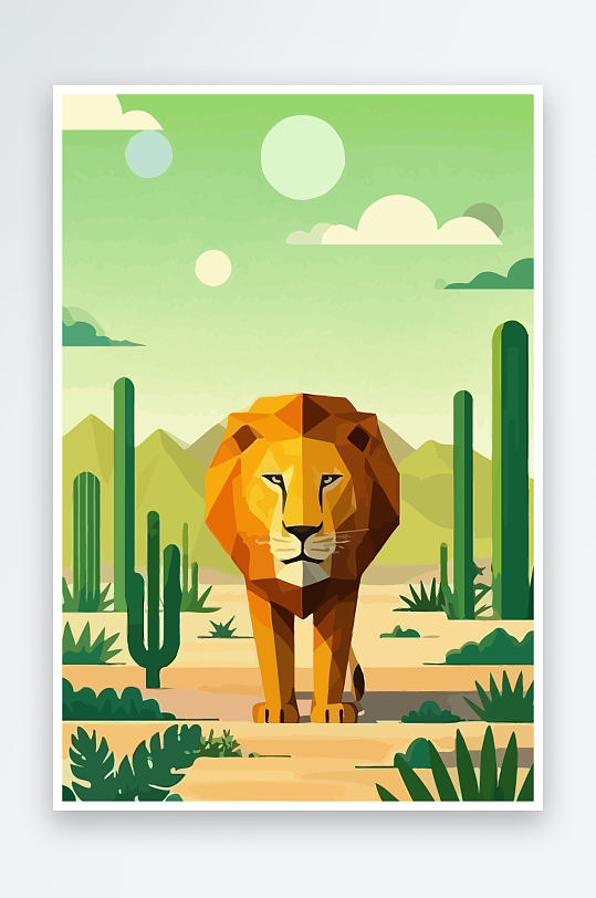 卡通狮子绿植插画元素-众图网