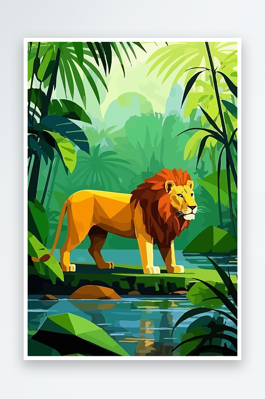 卡通狮子绿植插画-众图网